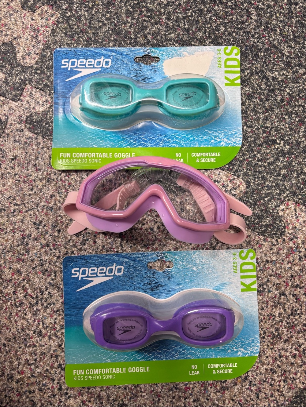 Speedo Kids Goggles/Mask Bundle - Teal, Purple, Pink